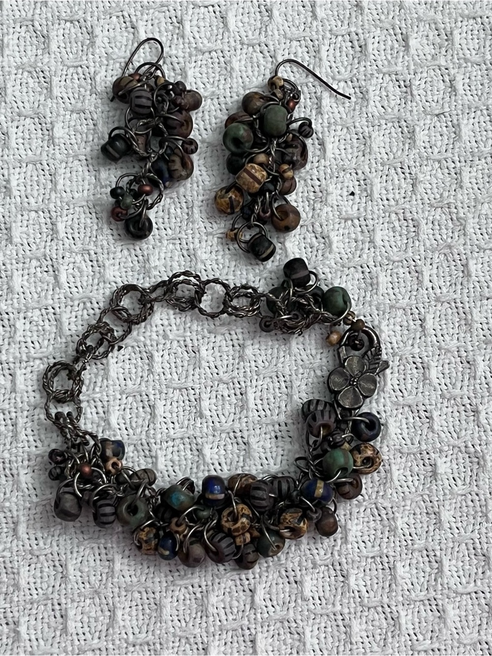 NEW Boho Cluster Bead Bracelet & Earring Set Handmade